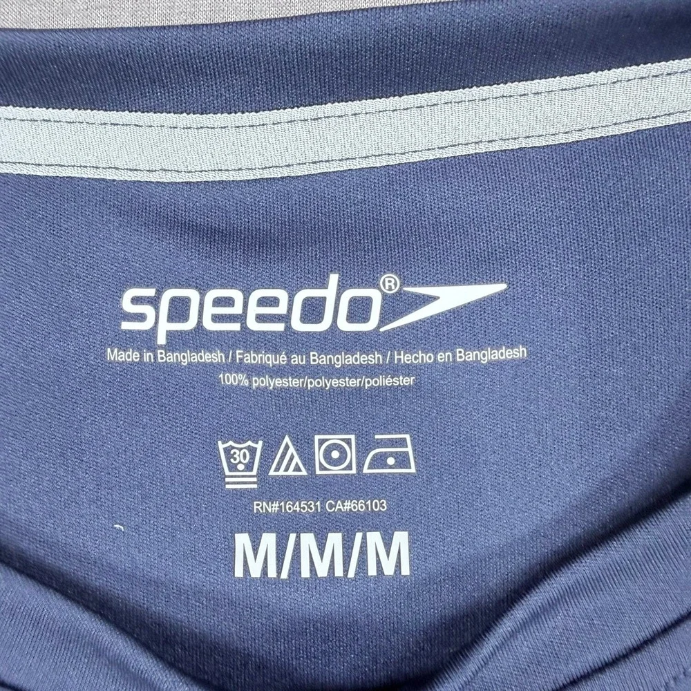 Speedo Mens M Navy Blue Polyester Swim UPF 50+ Sun Protection Rash Guard‎ Shirt